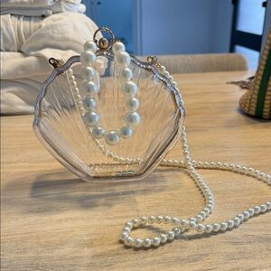 SHEIN Clear Shell Clutch with Pearl Strap